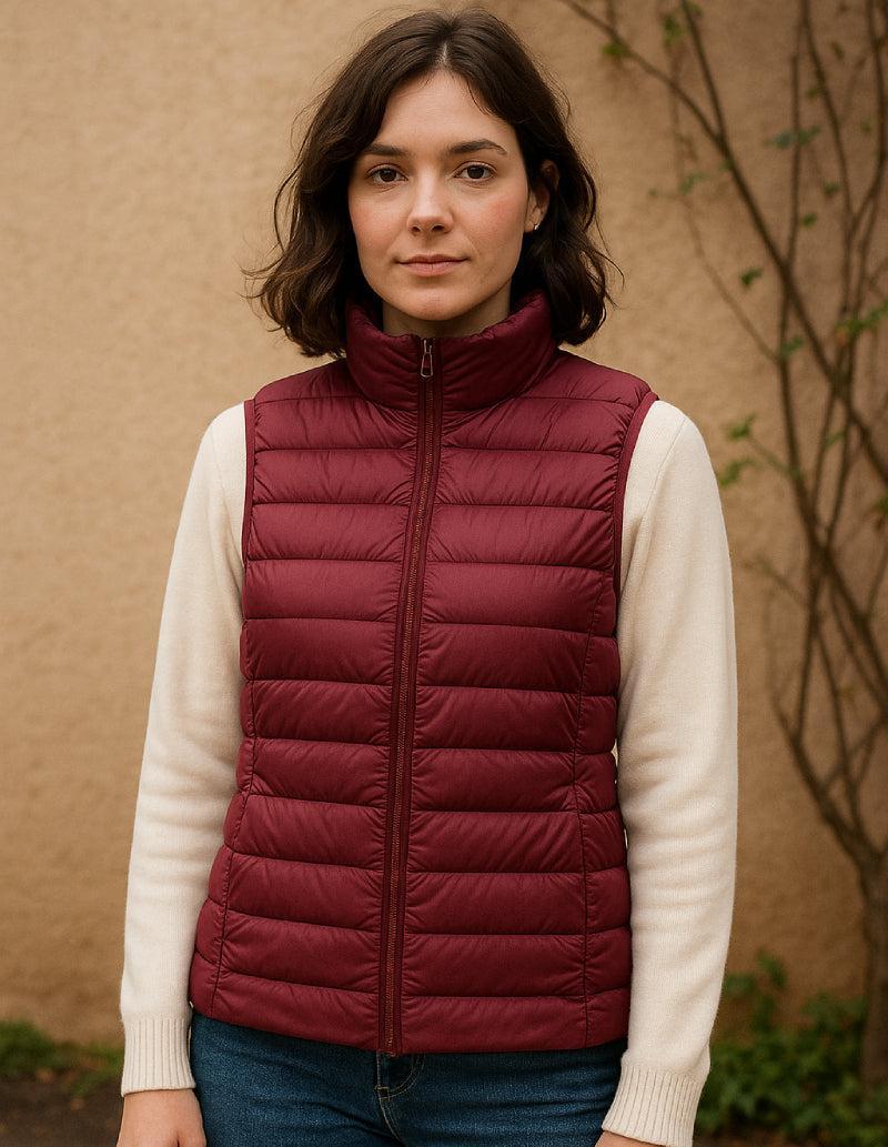 Doudoune Sans Manche Bordeaux Élégance Femme