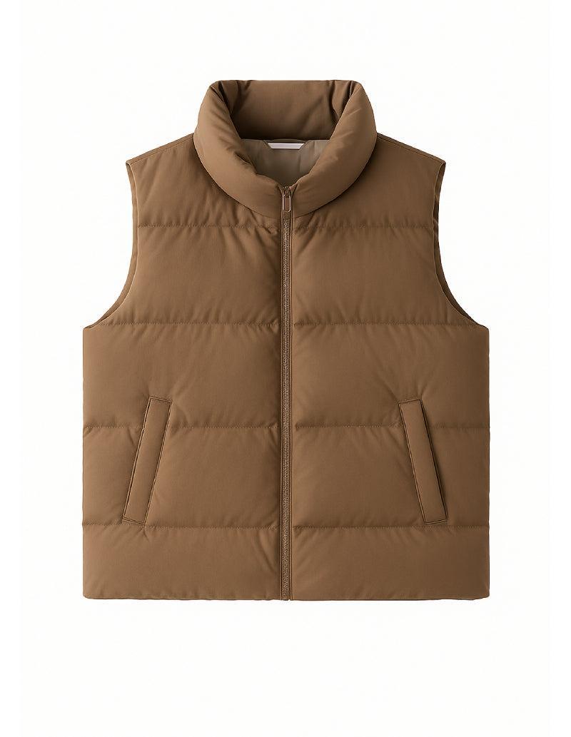 Doudoune Sans Manche Femme Chic en Brun Terre