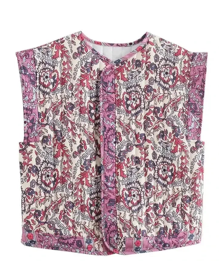 Gilet Matelassé Sans Manche Éclat Floral