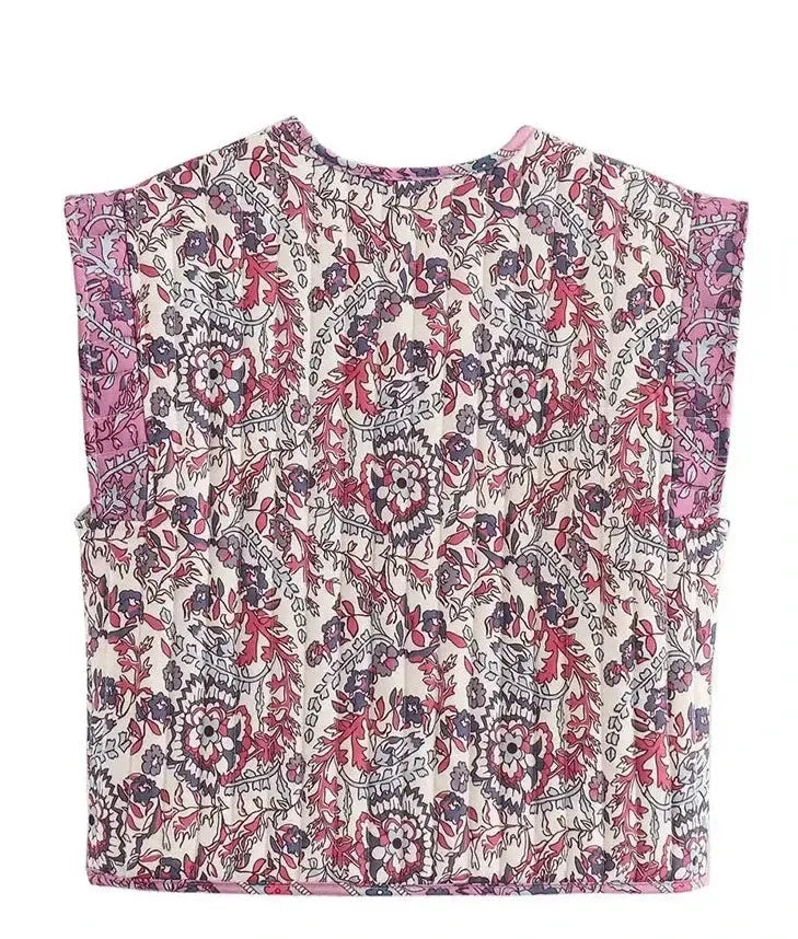 Gilet Matelassé Sans Manche Éclat Floral