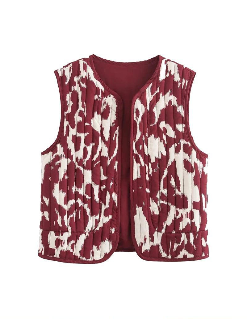 Gilet Matelassé Sans Manche Écarlate à Motifs Adobe