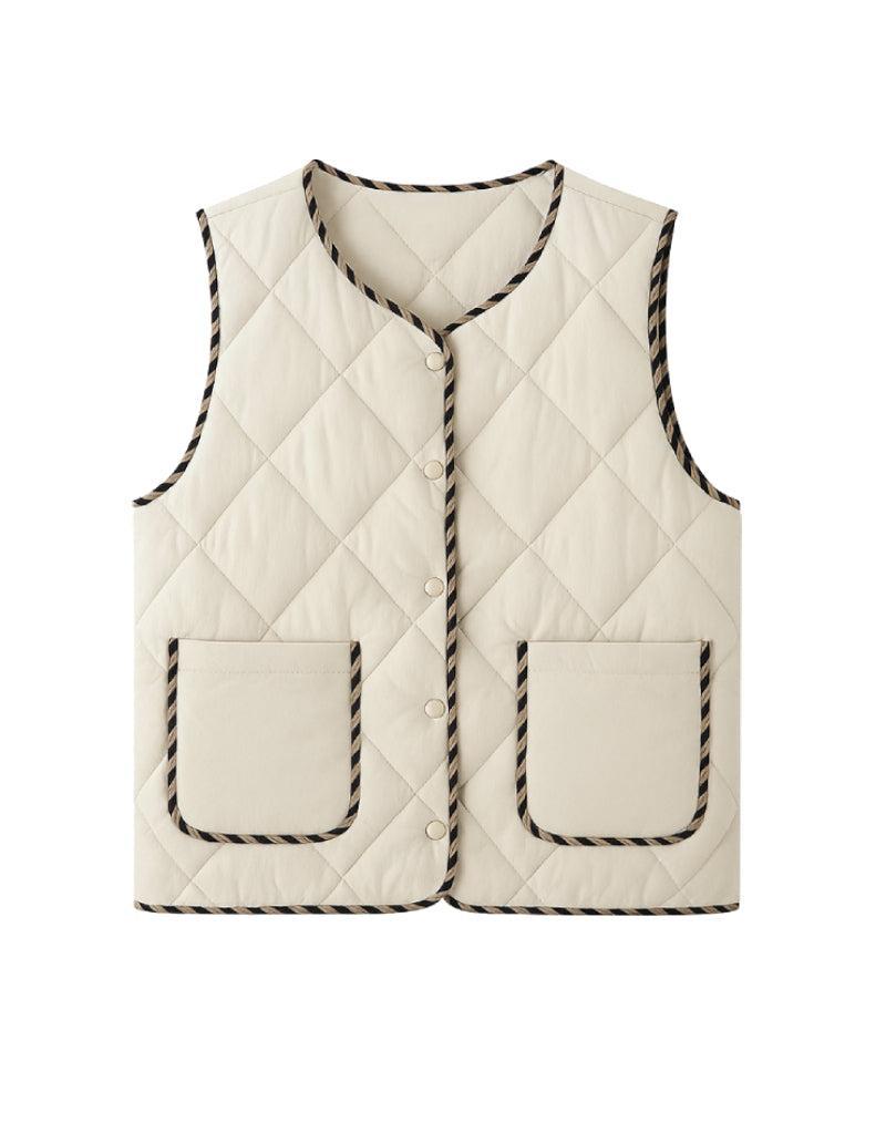 Gilet sans Manche Femme Beige Élégance
