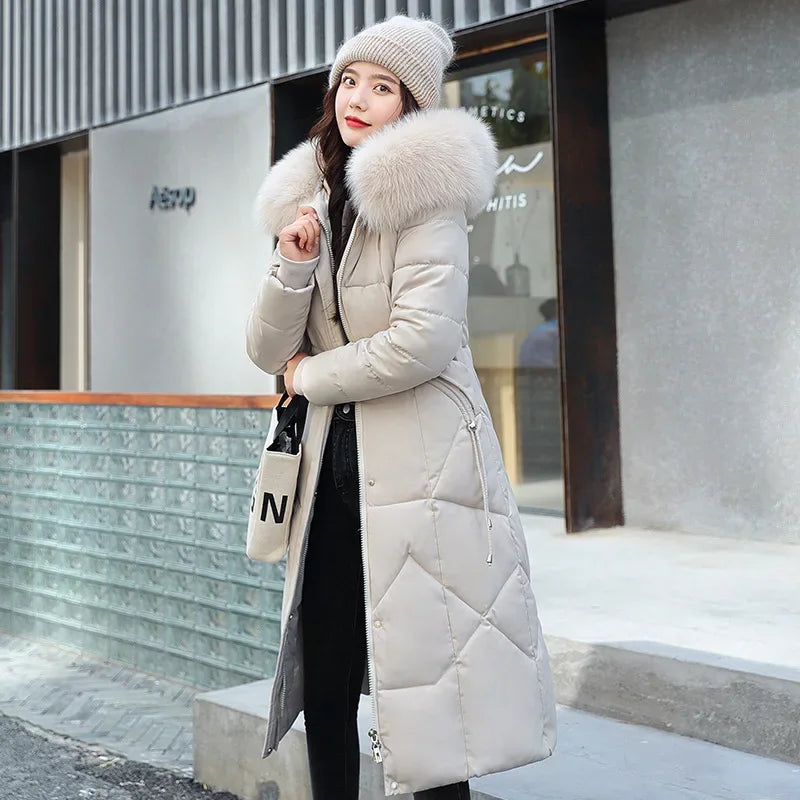 Parka Femme Éblouissante en Blanc avec Fausse Fourrure