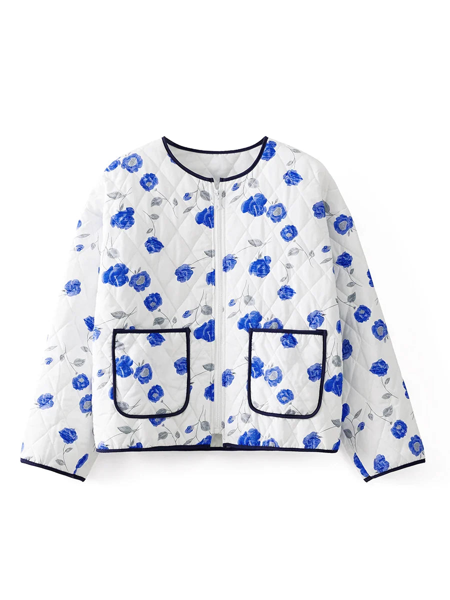 Veste florale en velours bleu Céleste