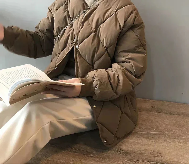 Manteau Matelassé Femme en Motif Losange Élégant