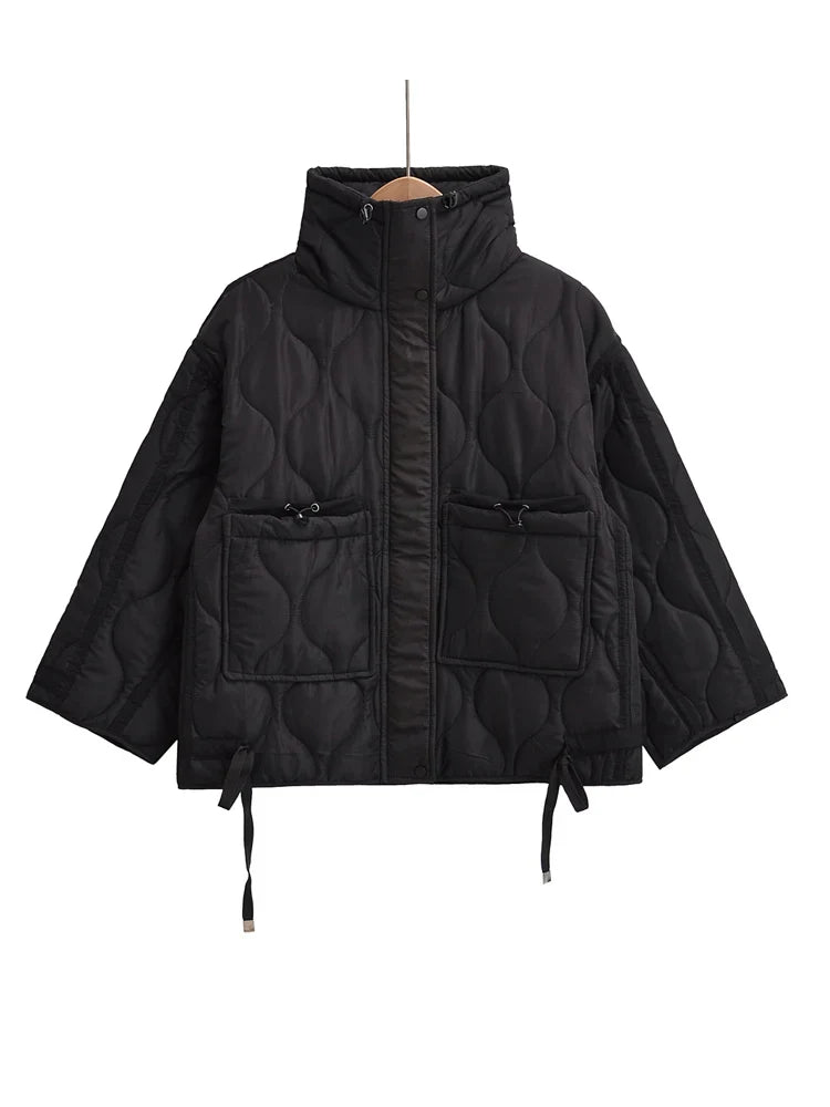 Manteau Matelassé Noir Élégance Femme