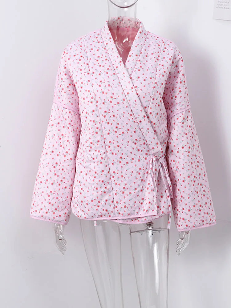 Veste Éclatante en Fleurs Roses