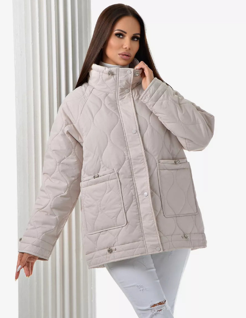 Manteau Matelassé Beige Élégance Femme
