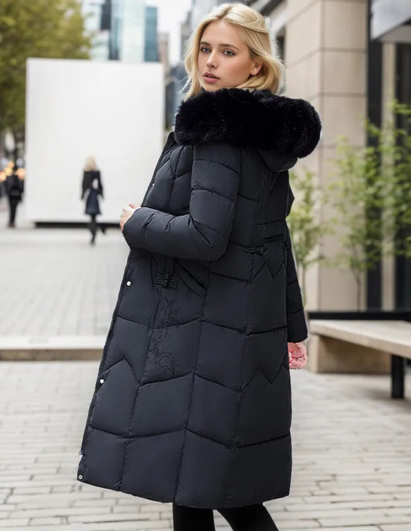 Parka Noir Élégance Femme avec Fourrure