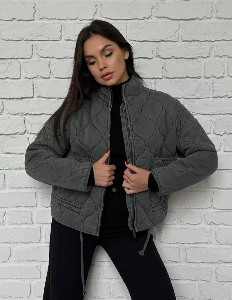 Manteau Matelassé Élégant Femme en Gris