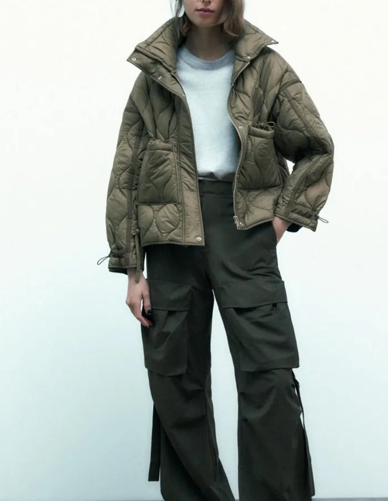 Manteau Matelassé Kaki pour Femme Élégance Naturelle