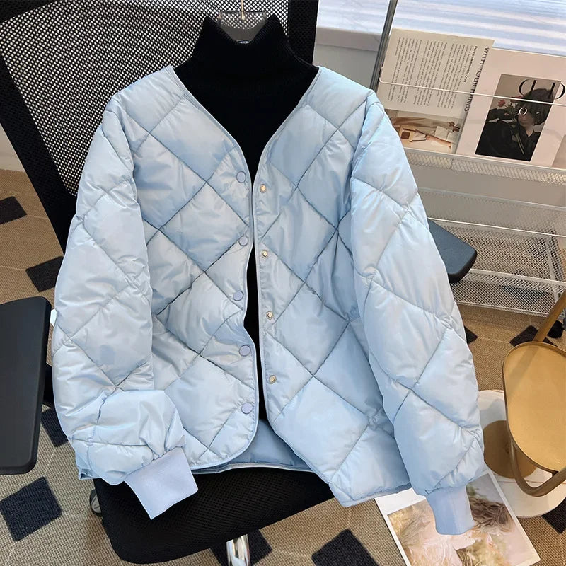 Manteau Matelassé Femme en Motif Losange Élégant