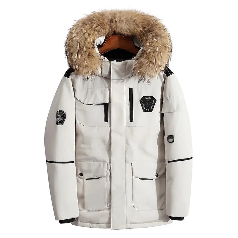 Doudoune Homme Noir et Blanc avec Fourrure Luxe