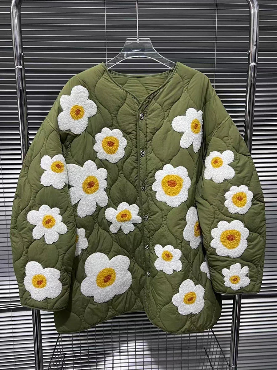 Veste fleurie Kaki Élégance