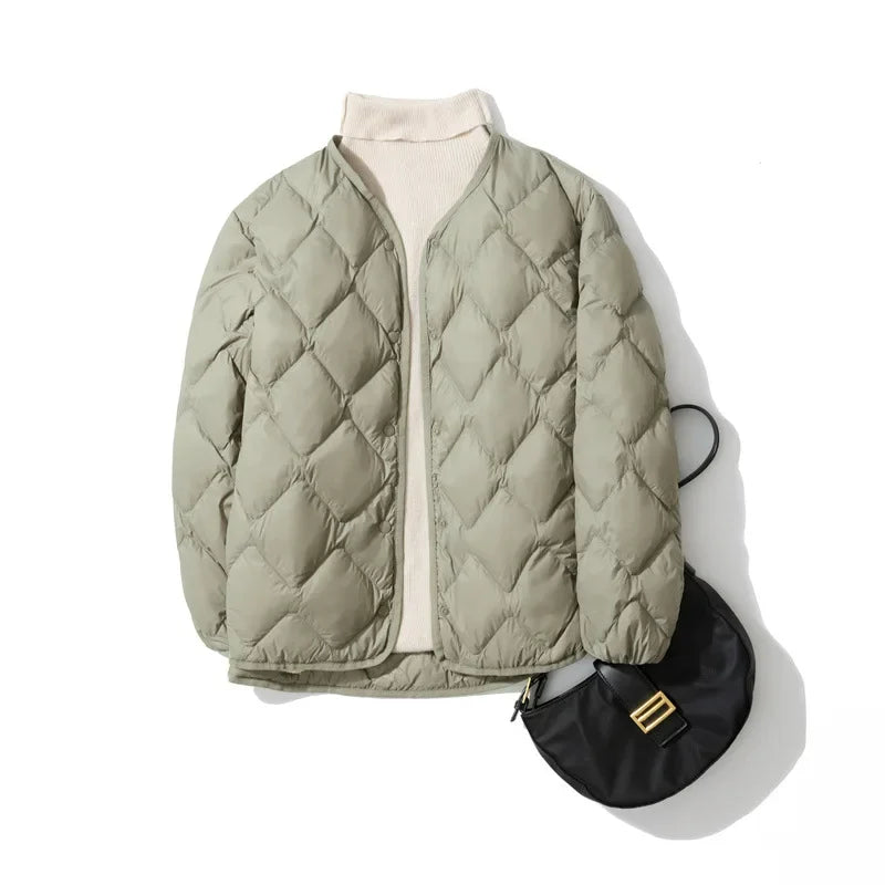 Blouson Matelassé Femme Kaki Élégance