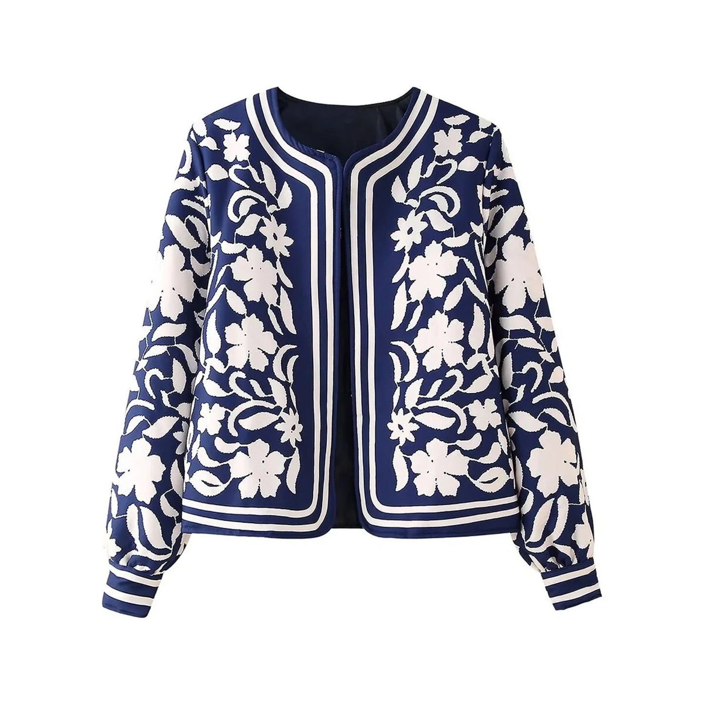 Veste Bomber Femme Fleurie en Bleu Marine Élégant