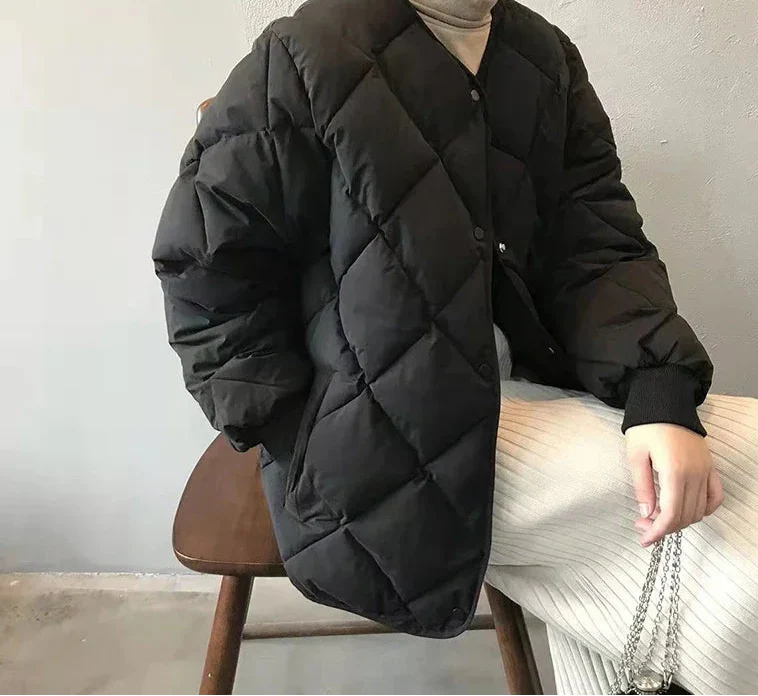 Manteau Matelassé Femme en Motif Losange Élégant
