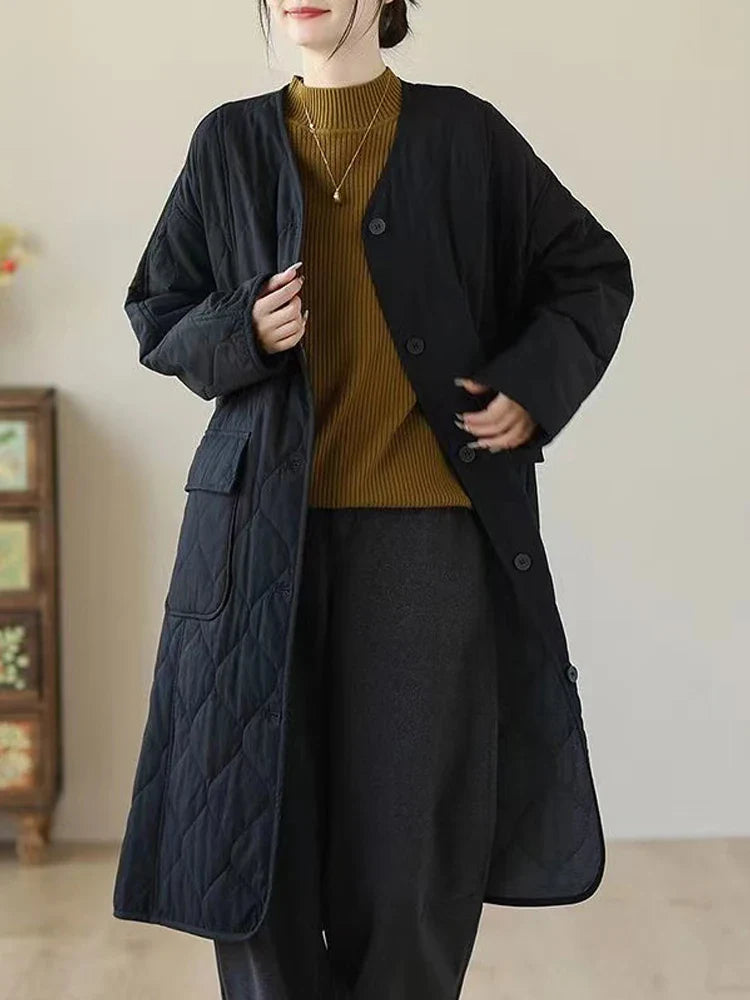 Veste Longue Matelassée Femme Noir Élégance