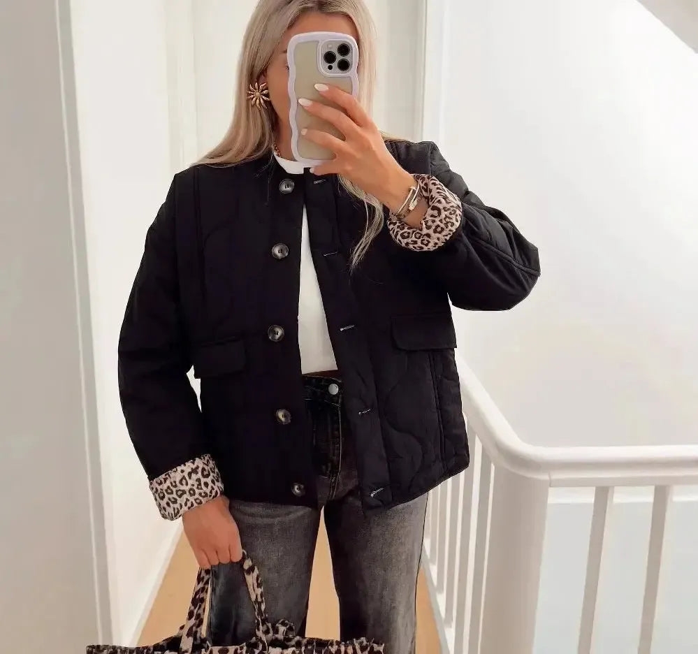 Veste Courte Matelassée Léopard Glam Chic