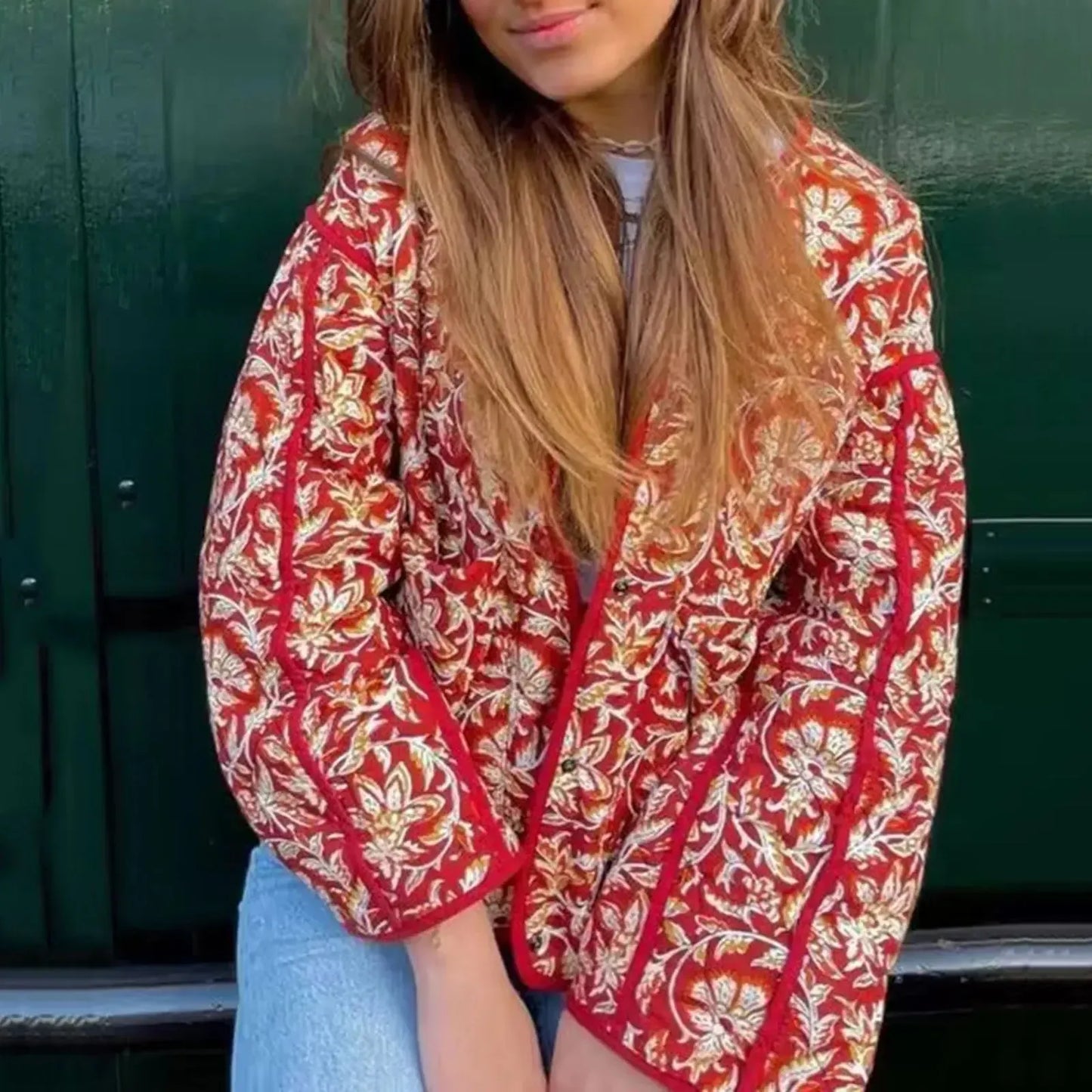 Veste Matelassée Éclatante Rouge pour Femme