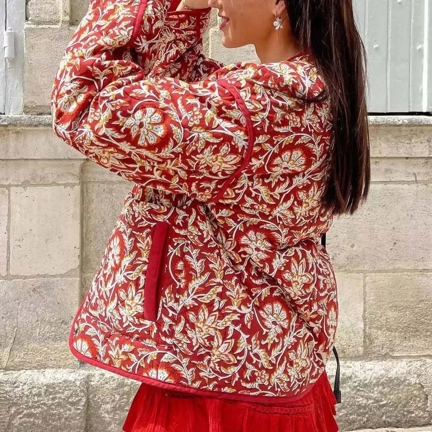 Veste Matelassée Éclatante Rouge pour Femme