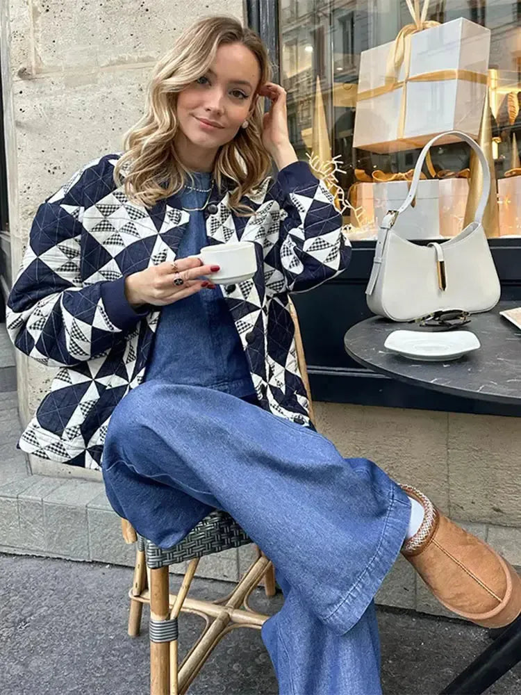 Veste Matelassée Femme Bleu Marine Chic