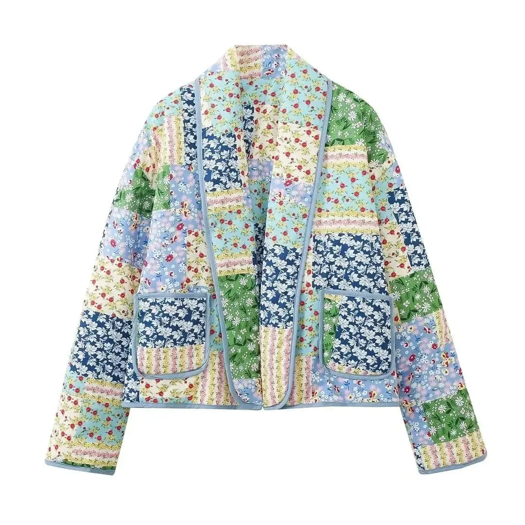 Veste Matelassée Fleurie en Patchwork Éclatant