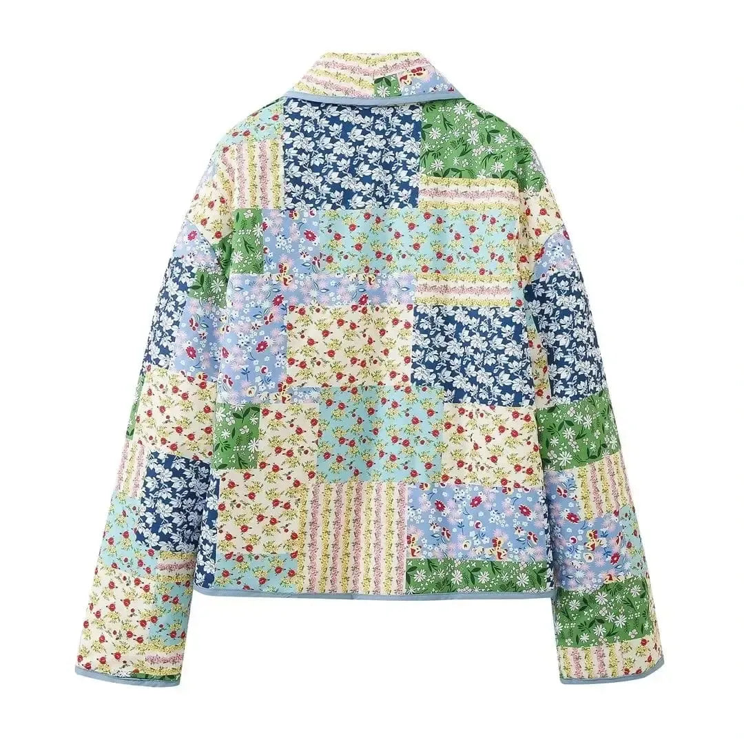 Veste Matelassée Fleurie en Patchwork Éclatant