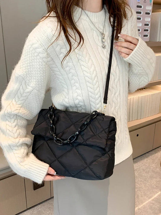 Sac Matelassé Noir avec Chaîne Élégante