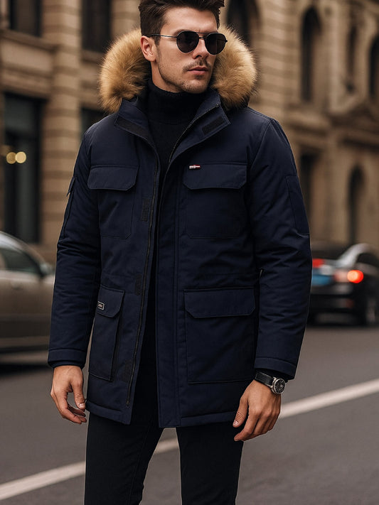 Doudoune Homme Élite en Fourrure Bleu