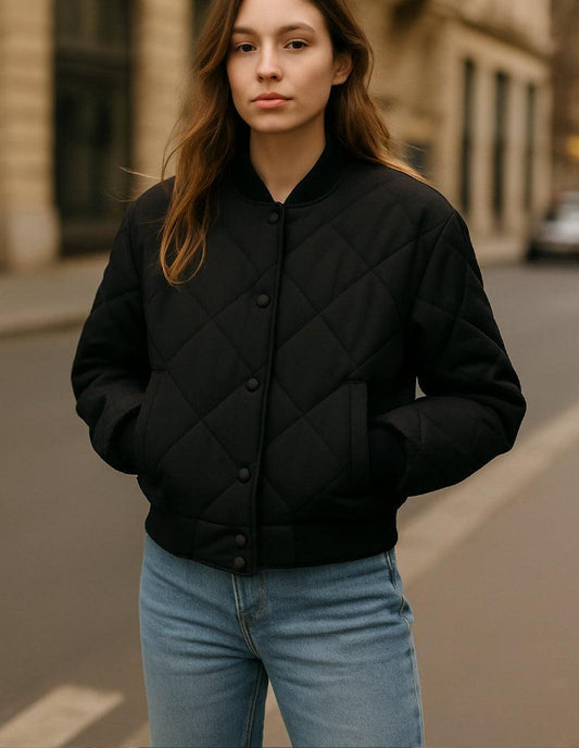 Bomber Matelassé Femme Noir Élégance