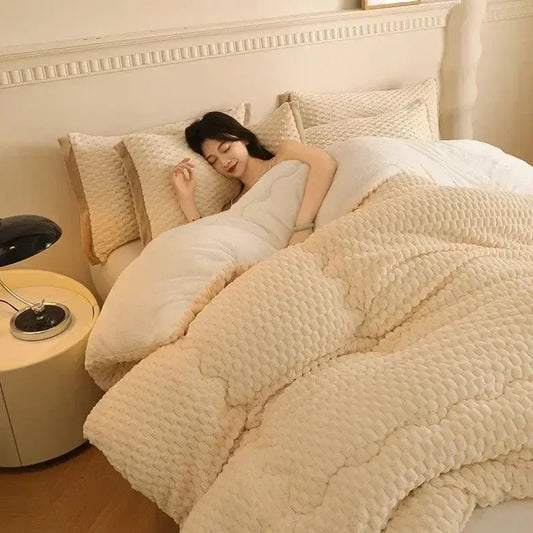 Couverture Matelassée Élégante en Beige Gaufré