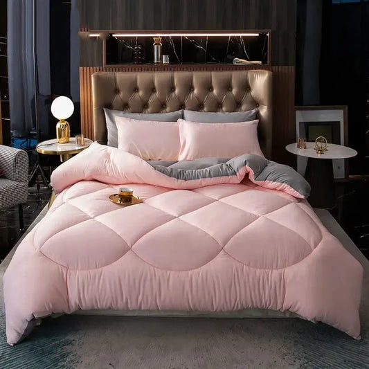 Couverture Matelassée Réversible Chic en Rose & Gris