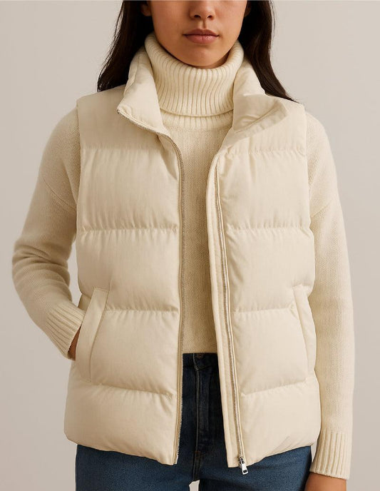 Doudoune sans manches beige femme Élégance Chic
