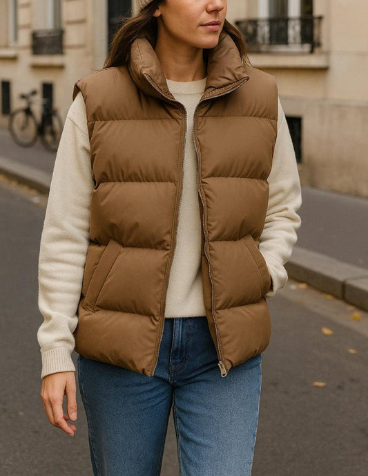 Doudoune Sans Manche Femme Chic en Brun Terre