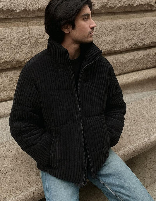 Doudoune Velours Noire Élégance Homme