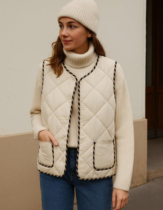 Gilet sans Manche Femme Beige Élégance