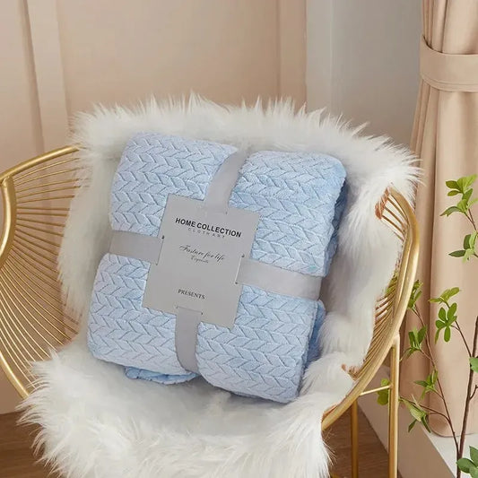 Canapé Bleu Sky au Plaid Matelassé Élégant