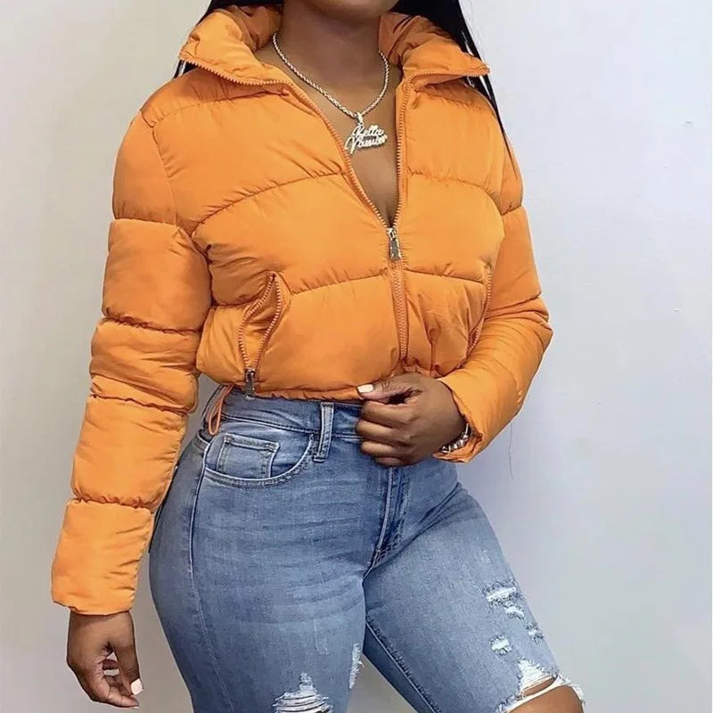 Doudoune courte orange éclatante pour femme