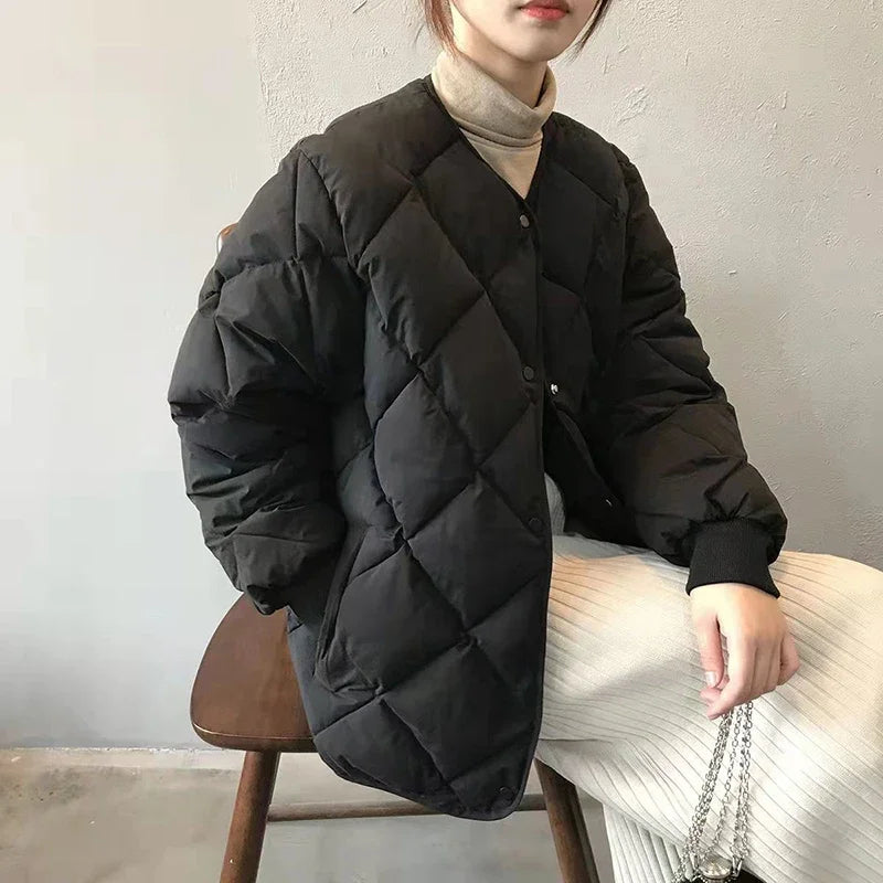 Manteau Matelassé Femme en Motif Losange Élégant