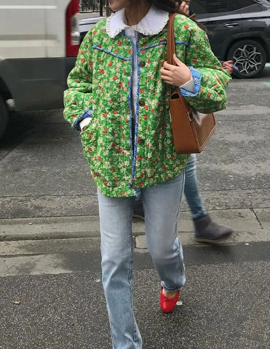 Veste Éclatante Fleurie Verte