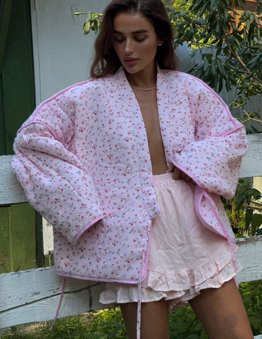 Veste Éclatante en Fleurs Roses