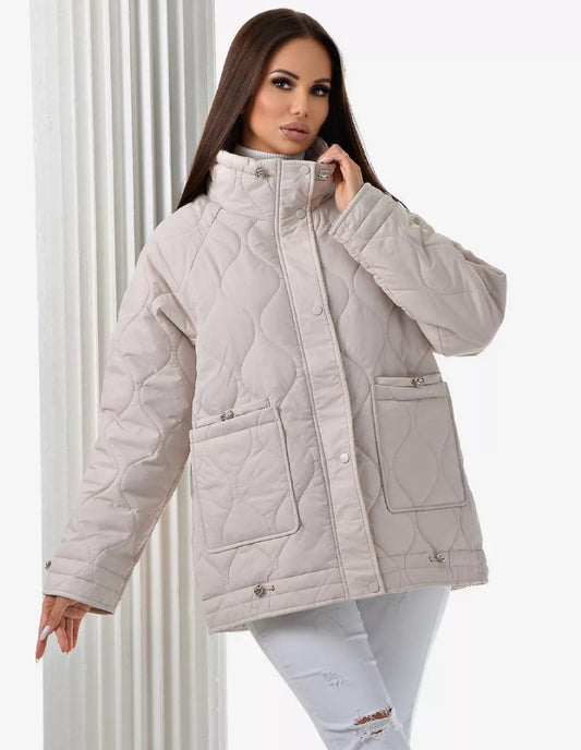 Manteau Matelassé Beige Élégance Femme