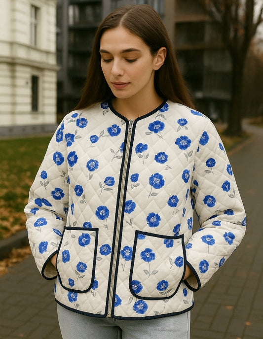 Veste florale en velours bleu Céleste