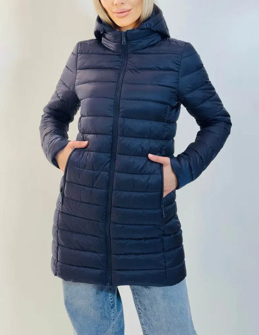 Doudoune Longue Femme Bleu Marine Élégance