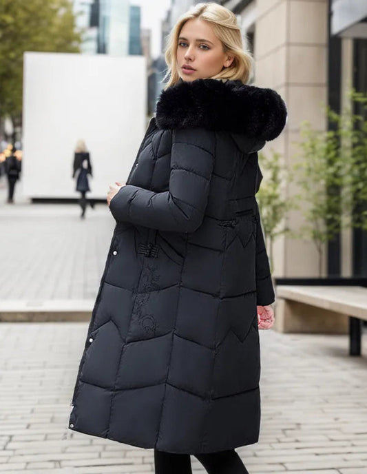 Parka Noir Élégance Femme avec Fourrure