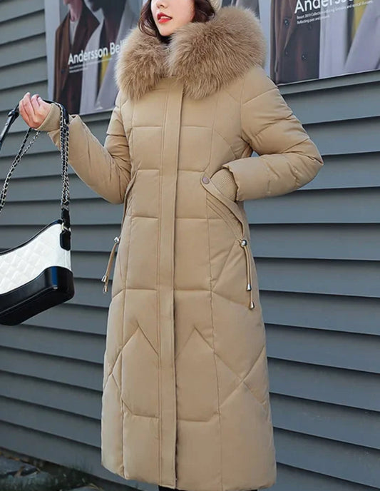 Parka Chic Femme Beige avec Détails en Fourrure