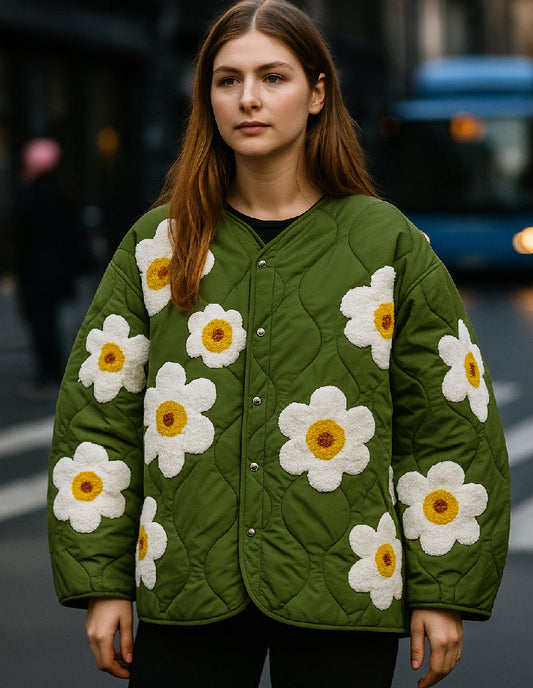 Veste fleurie Kaki Élégance