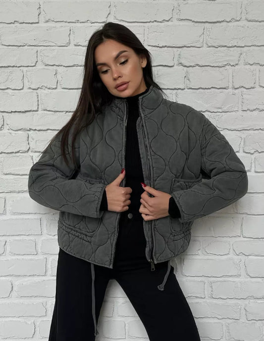 Manteau Matelassé Élégant Femme en Gris