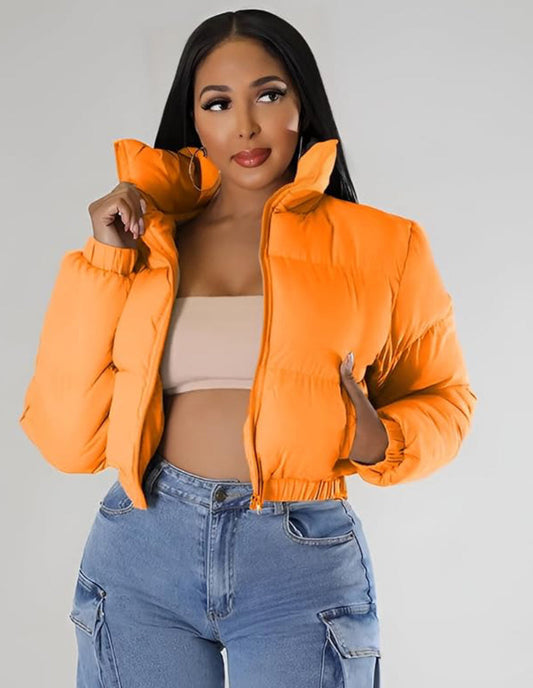 Doudoune courte orange éclatante pour femme